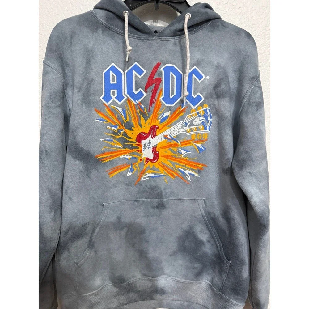 AC/DC Blow Up Your Video Tie-Dye Hoodie Small Gray Graphic Pullover